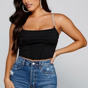 Windsor Gleam And Glow Rhinestone Bustier Top Women’s Small Black Cropped Satin